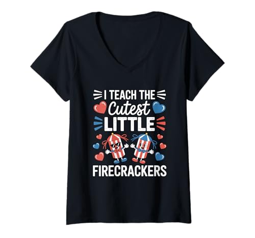 Damen Lehrer Little Firecrackers Independence Day 4. Juli T-Shirt mit V-Ausschnitt Damen Lehrer Little Firecrackers Independence Day 4. Juli T-Shirt mit V-Ausschnitt von 4th of July Patriotic Dad Humor