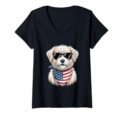 Damen Patriotischer Shih Tzu Hundeliebhaber Unabhängigkeitstag 4. Juli T-Shirt mit V-Ausschnitt Damen Patriotischer Shih Tzu Hundeliebhaber Unabhängigkeitstag 4. Juli T-Shirt mit V-Ausschnitt von 4th of July Patriotic Dad Humor