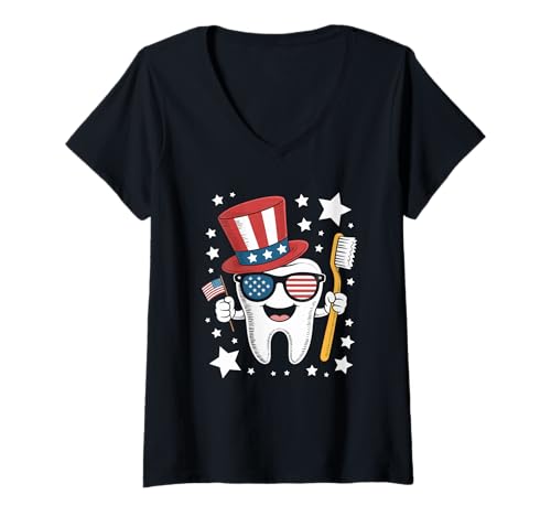 Damen Unabhängigkeitstag für Zahnarzt 4. Juli T-Shirt mit V-Ausschnitt Damen Unabhängigkeitstag für Zahnarzt 4. Juli T-Shirt mit V-Ausschnitt von 4th of July Patriotic Dad Humor