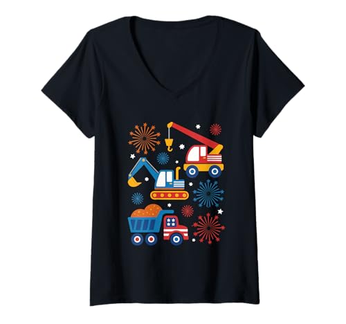 Damen Bauwagen Patriotischer Unabhängigkeitstag 4. Juli T-Shirt mit V-Ausschnitt Damen Bauwagen Patriotischer Unabhängigkeitstag 4. Juli T-Shirt mit V-Ausschnitt von 4th of July Patriotic Party Style