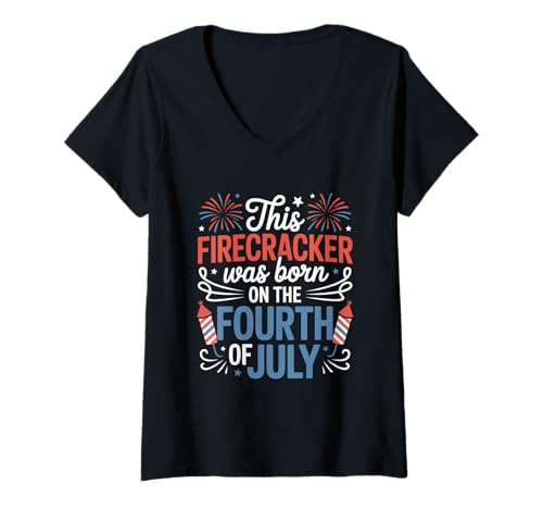 Damen Lustiger patriotischer Geburtstag Unabhängigkeitstag 4. Juli T-Shirt mit V-Ausschnitt Damen Lustiger patriotischer Geburtstag Unabhängigkeitstag 4. Juli T-Shirt mit V-Ausschnitt von 4th of July Patriotic Party Style