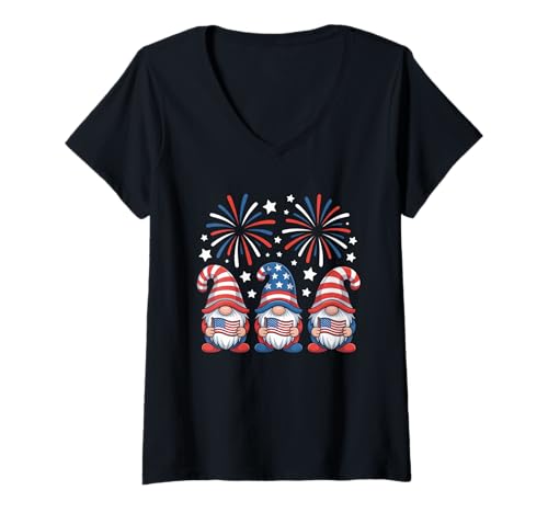 Damen Patriotische USA-Flagge, Zwerge, Unabhängigkeitstag, 4. Juli T-Shirt mit V-Ausschnitt Damen Patriotische USA-Flagge, Zwerge, Unabhängigkeitstag, 4. Juli T-Shirt mit V-Ausschnitt von 4th of July Patriotic Party Style