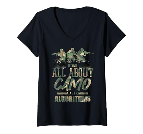 Damen Alles über Camo & Algorithms Patriotic Camo Tech Humor T-Shirt mit V-Ausschnitt Damen Alles über Camo & Algorithms Patriotic Camo Tech Humor T-Shirt mit V-Ausschnitt von 4th of July Patriotic Pride by NLTS