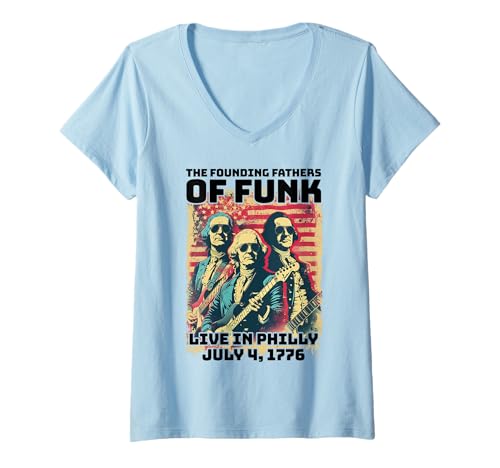 Damen Founding Fathers of Funk Funny 4th of Juli Retro USA Flag T-Shirt mit V-Ausschnitt Damen Founding Fathers of Funk Funny 4th of Juli Retro USA Flag T-Shirt mit V-Ausschnitt von 4th of July Shirts & Gifts HHWCo.