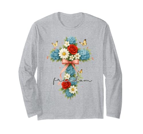 4. Juli Patriotisches christliches Kreuz Floral Freedom Women Langarmshirt 4. Juli Patriotisches christliches Kreuz Floral Freedom Women Langarmshirt von 4th of July Tees NYC