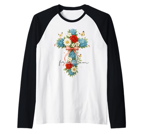 4. Juli Patriotisches christliches Kreuz Floral Freedom Women Raglan 4. Juli Patriotisches christliches Kreuz Floral Freedom Women Raglan von 4th of July Tees NYC