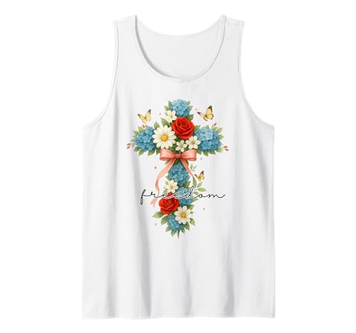 4. Juli Patriotisches christliches Kreuz Floral Freedom Women Tank Top 4. Juli Patriotisches christliches Kreuz Floral Freedom Women Tank Top von 4th of July Tees NYC