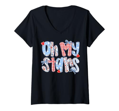 Damen Oh My Stars 4. Juli Preppy Plaid Gingham Patchwork Damen T-Shirt mit V-Ausschnitt Damen Oh My Stars 4. Juli Preppy Plaid Gingham Patchwork Damen T-Shirt mit V-Ausschnitt von 4th of July Tees NYC