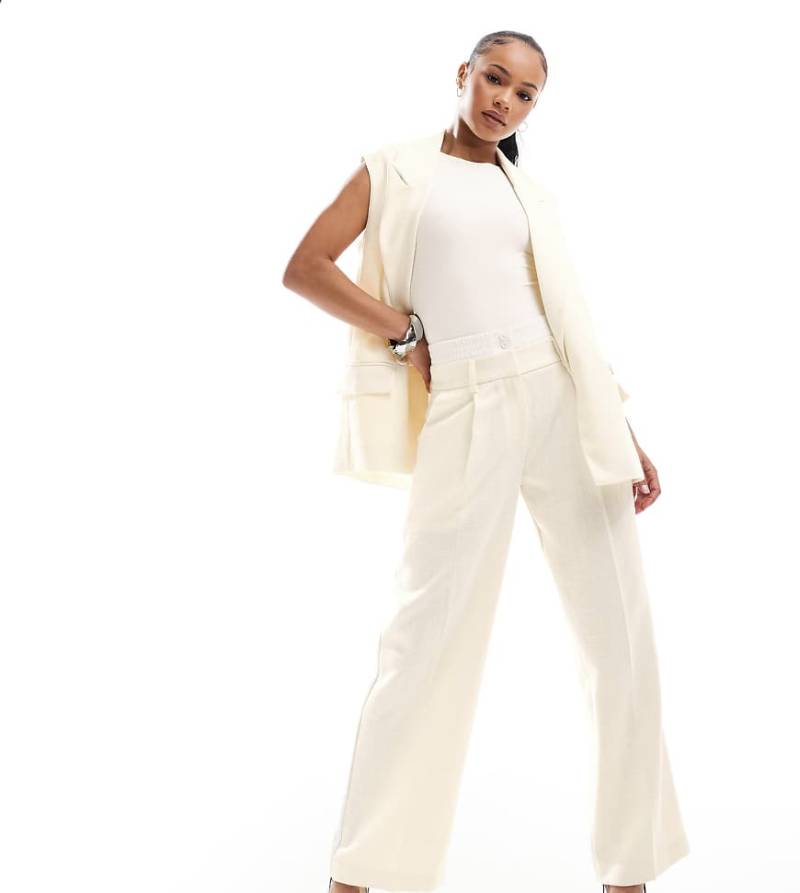 4th & Reckless Petite - Elegante Hose in Buttermilchgelb mit weitem Bein und Boxershorts-Bund, Kombiteil von 4th & Reckless Petite