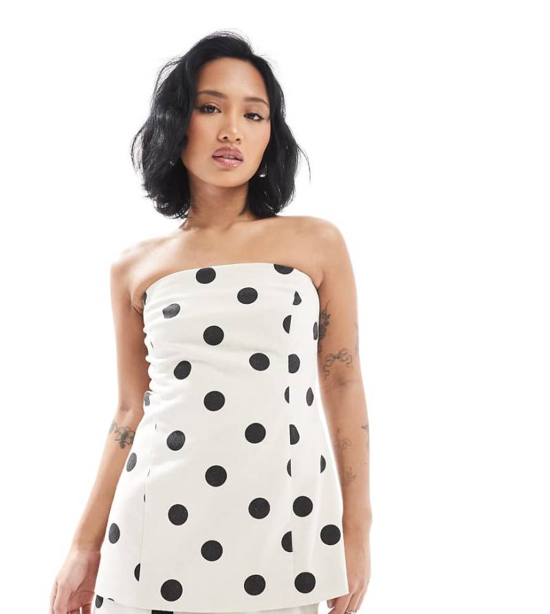 4th & Reckless Petite - Exclusive - Trägerloses Longline-Oberteil aus Leinenmix in Cremeweiß gepunktet, Kombiteil-Bunt von 4th & Reckless Petite