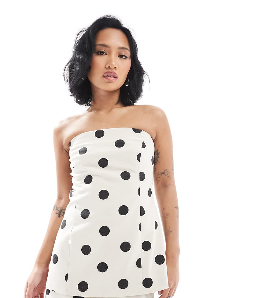 4th & Reckless Petite - Exclusive - Trägerloses Longline-Oberteil aus Leinenmix in Cremeweiß gepunktet, Kombiteil-Bunt von 4th & Reckless Petite