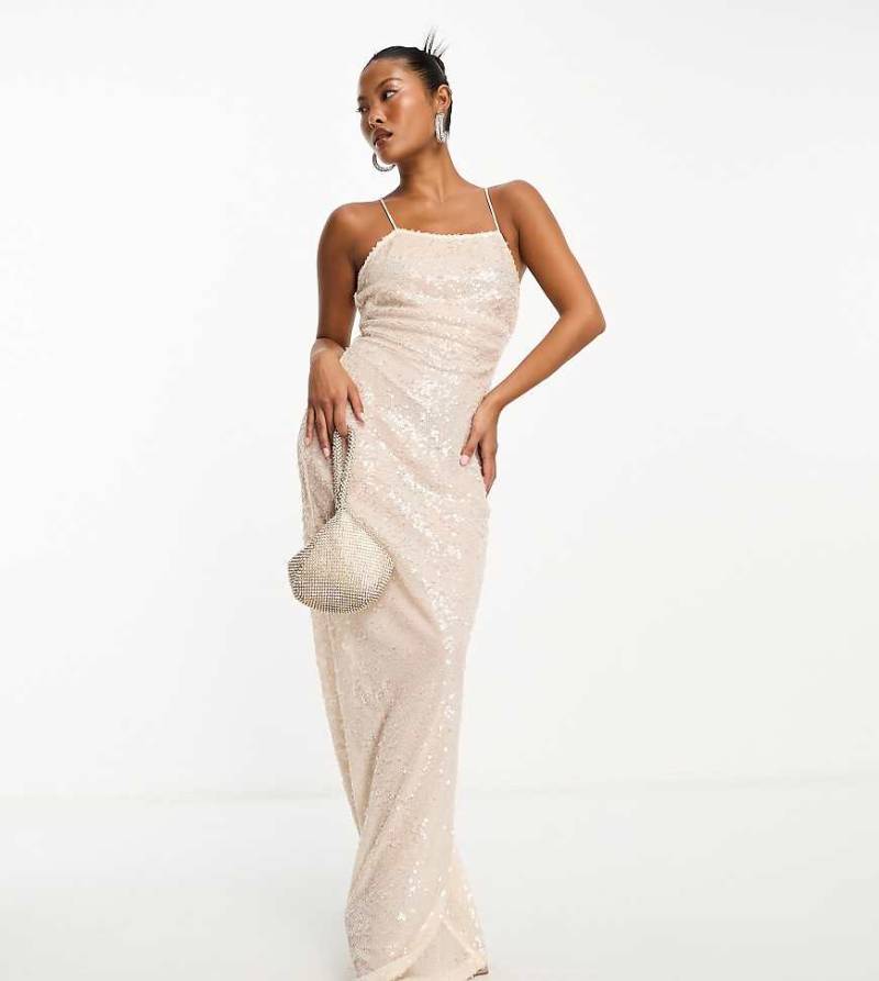 4th & Reckless Petite - Exklusives Pailletten-Maxikleid in Cremeweiß mit eckigem Ausschnitt, tiefem Rückausschnitt und hinten überkreuzten Trägern 4th & Reckless Petite - Exklusives Pailletten-Maxikleid in Cremeweiß mit eckigem Ausschnitt, tiefem Rückausschnitt und hinten überkreuzten Trägern von 4th & Reckless Petite