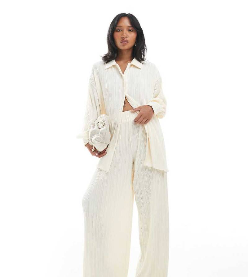 4th & Reckless Petite - Plissee-Hose in Creme mit elastischem Bund und weitem Bein, Kombiteil-Weiß von 4th & Reckless Petite