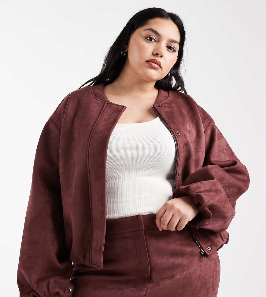 4th & Reckless Plus - Bomberjacke aus Wildlederimitat in Burgunderrot, Kombiteil-Grau von 4th & Reckless Plus