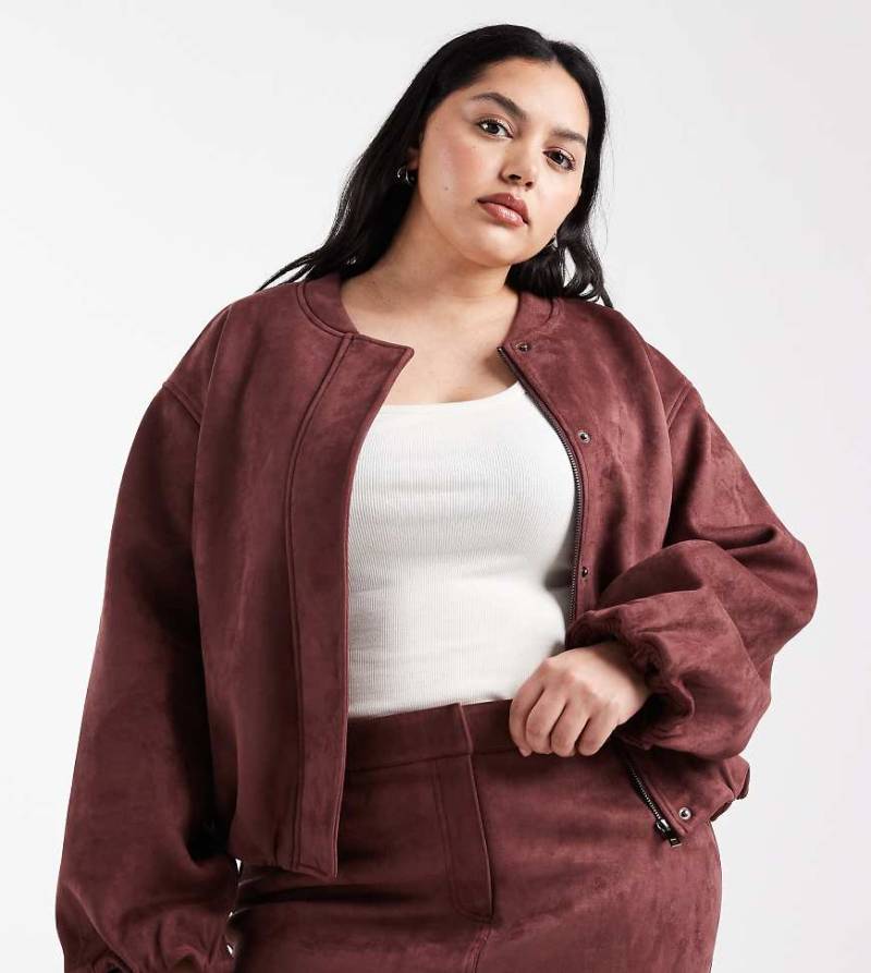 4th & Reckless Plus - Bomberjacke aus Wildlederimitat in Burgunderrot, Kombiteil-Grau von 4th & Reckless Plus