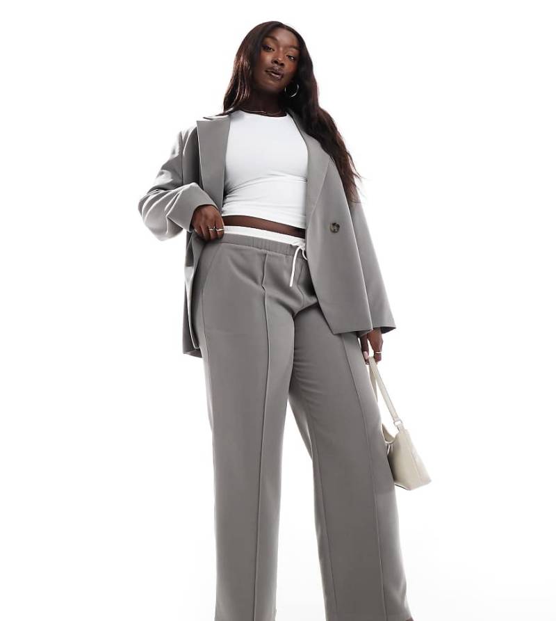 4th & Reckless Plus Exklusiv - Elegante Hose in Anthrazit mit geradem Schnitt, Tunnelzug und Kontrastbund, Kombiteil-Grau von 4th & Reckless Plus