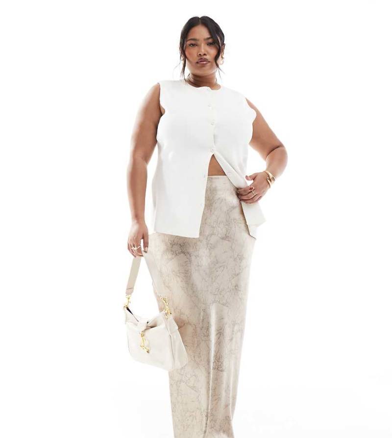 4th & Reckless Plus - Maxirock aus Satin mit Marmormuster in Beige-Bunt von 4th & Reckless Plus