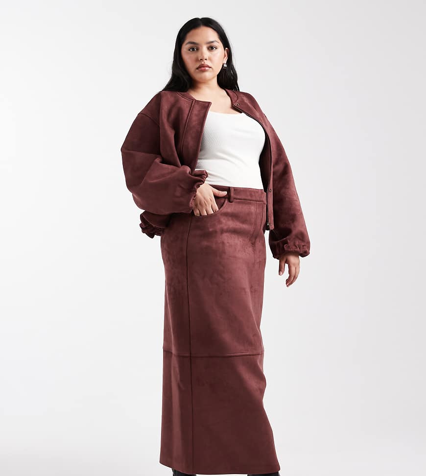 4th & Reckless Plus - Maxirock aus Wildlederimitat in Burgunderrot, Kombiteil von 4th & Reckless Plus