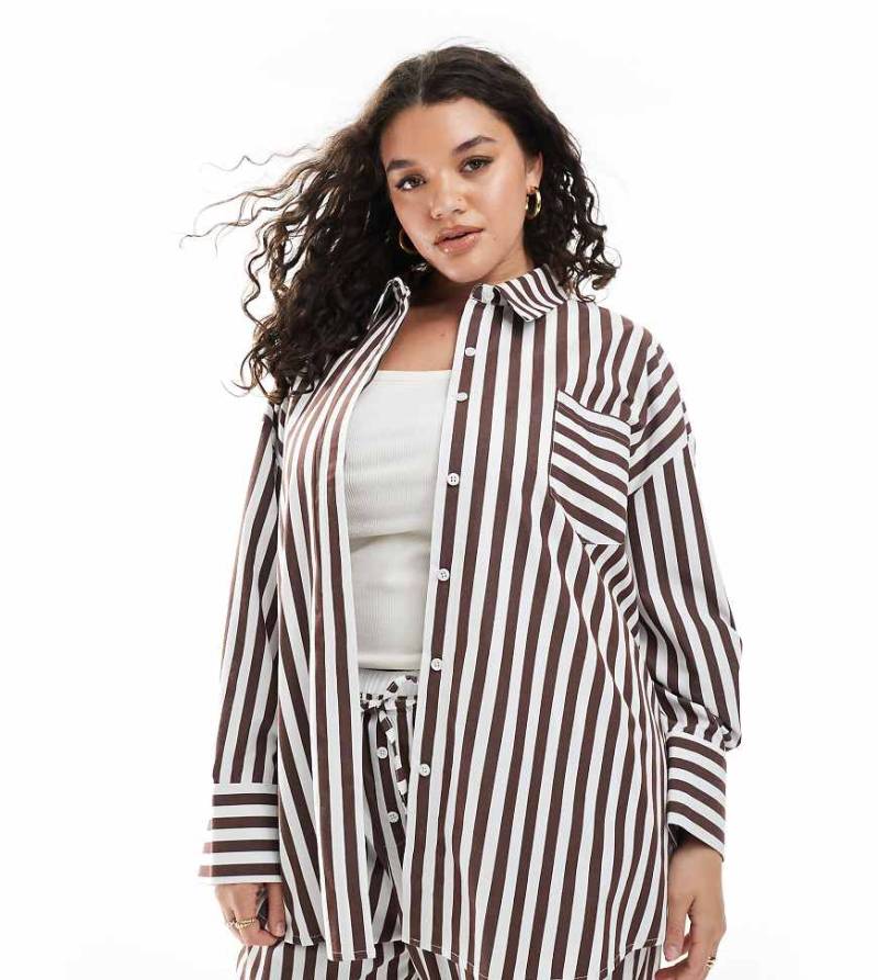 4th & Reckless Plus - Oversize-Hemd aus Baumwolle mit braunen Streifen und Taschen-Detail, Kombiteil-Bunt von 4th & Reckless Plus