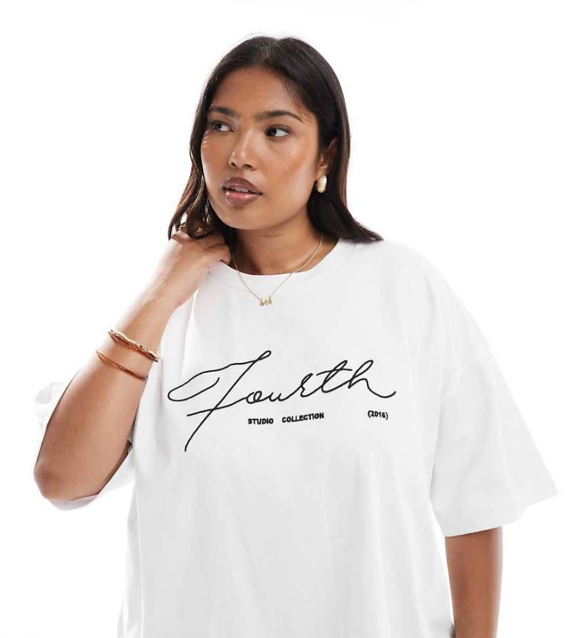 4th & Reckless Plus - Oversize-T-Shirt in Weiß mit Logo-Stickerei von 4th & Reckless Plus