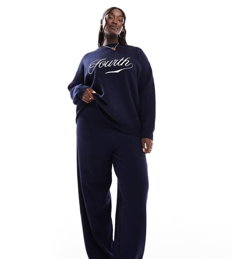 4th & Reckless Plus - Strickhose in Marineblau mit weitem Schnitt, Kombiteil von 4th & Reckless Plus