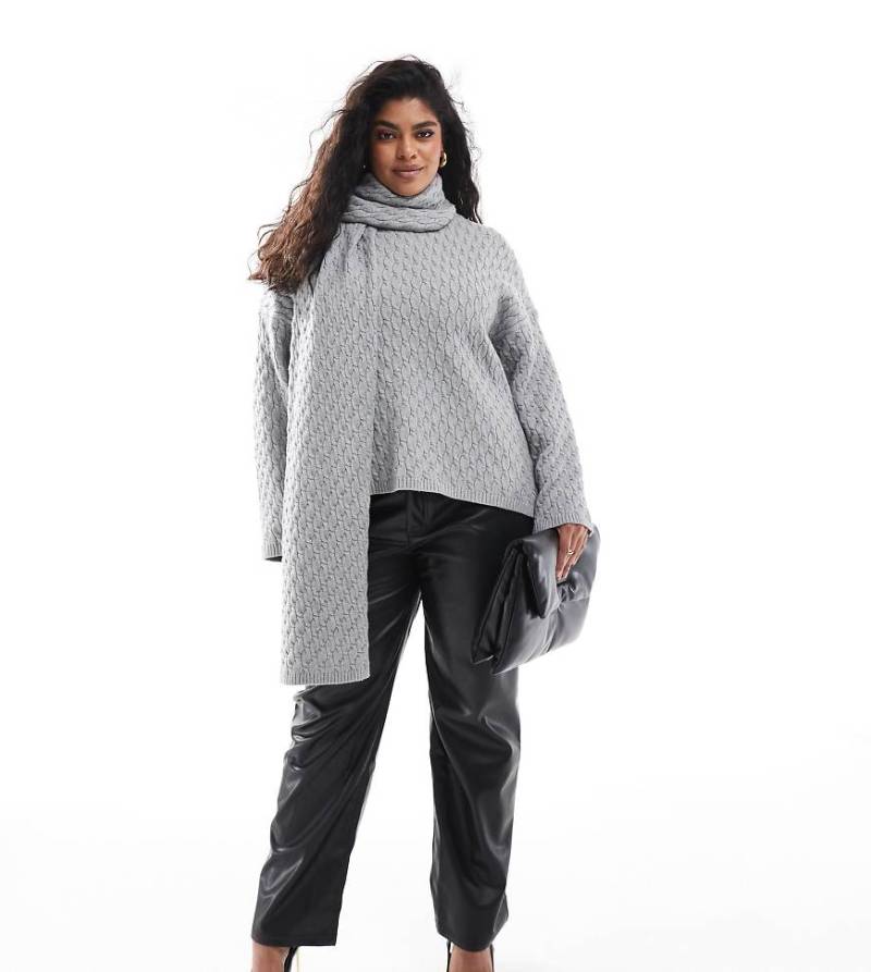 4th & Reckless - Pullover in Grau mit Zopfmuster und Schal von 4th & Reckless Plus