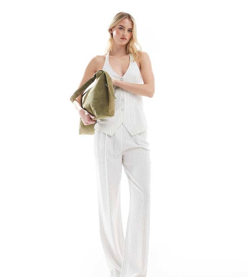 4th & Reckless Tall - Elegante Hose in Weiß mit Nadelstreifen und weitem Schnitt, Kombiteil von 4th & Reckless Tall