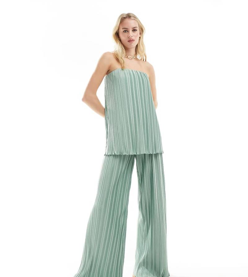 4th & Reckless Tall - Exklusive Plissee-Hose in Salbeigrün mit weitem Schnitt, Kombiteil-Schwarz von 4th & Reckless Tall