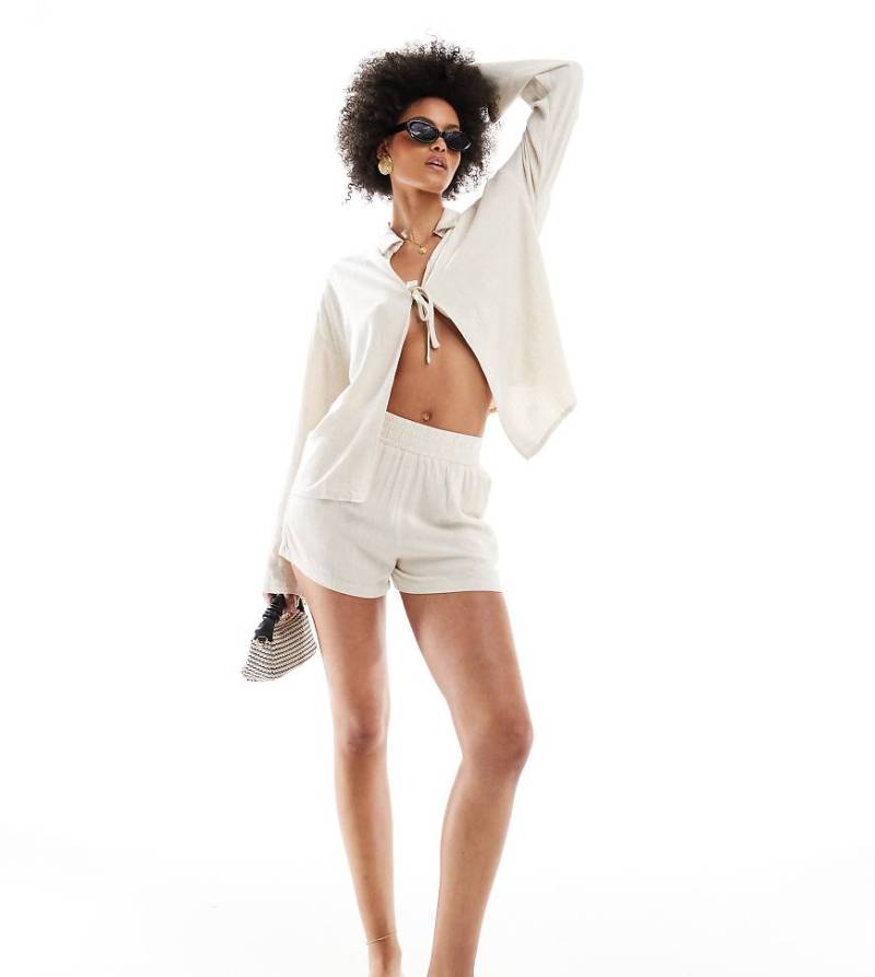 4th & Reckless Tall - Shorts aus Leinenmix in Beige mit gesmoktem Saum-Neutral von 4th & Reckless Tall