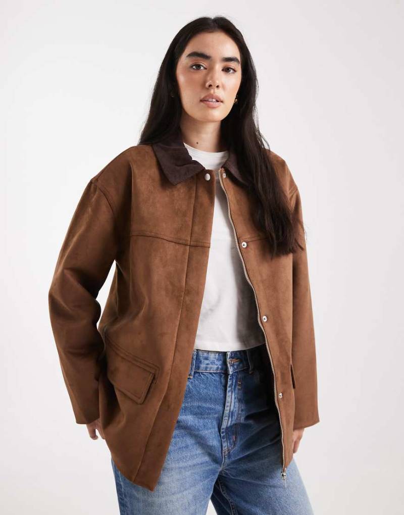 4th & Reckless - Barn-Jacke aus Wildlederimitat in Braun mit kontrastierendem Kragen-Brown von 4th & Reckless