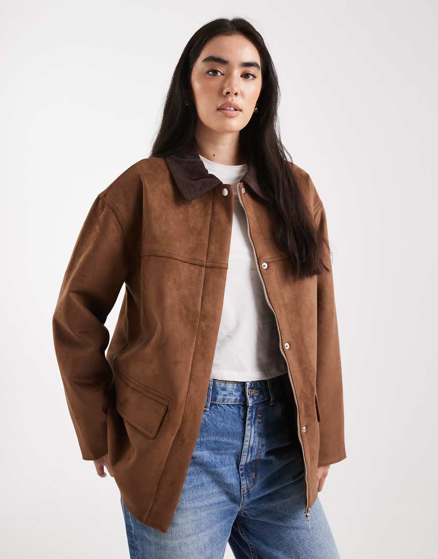 4th & Reckless - Barn-Jacke aus Wildlederimitat in Braun mit kontrastierendem Kragen-Brown 4th & Reckless - Barn-Jacke aus Wildlederimitat in Braun mit kontrastierendem Kragen-Brown von 4th & Reckless