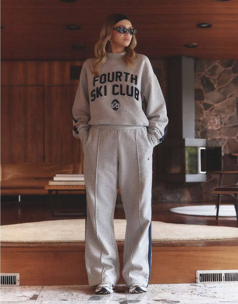 4th & Reckless x Felicia Wedin - Apres Ski - Jogginghose in Grau und Marineblau mit seitlichem Streifen und Logo, Kombiteil von 4th & Reckless