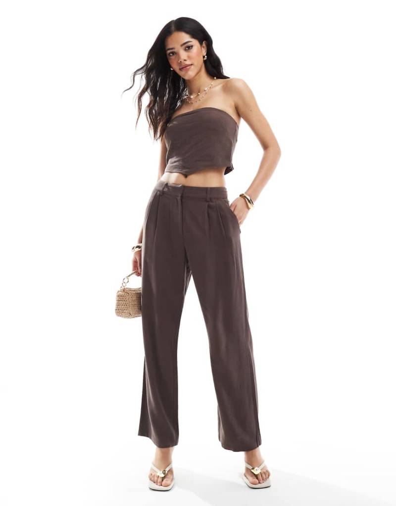 4th & Reckless - Elegante Hose aus Leinen-Mix in Braun mit weitem Bein, Kombiteil von 4th & Reckless