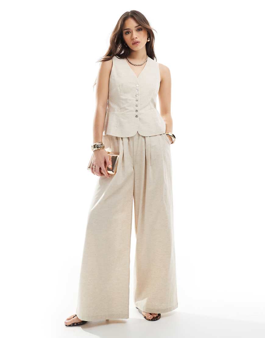 4th & Reckless - Elegante Hose aus Leinenmix in Beige mit gerafftem Bund und weitem Bein, Kombiteil-Neutral von 4th & Reckless