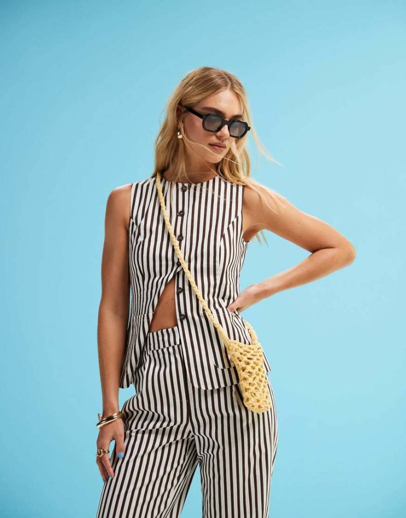 4th & Reckless - Elegantes Westen-Oberteil in Braun gestreift mit Knopfleiste, Kombiteil-Bunt von 4th & Reckless