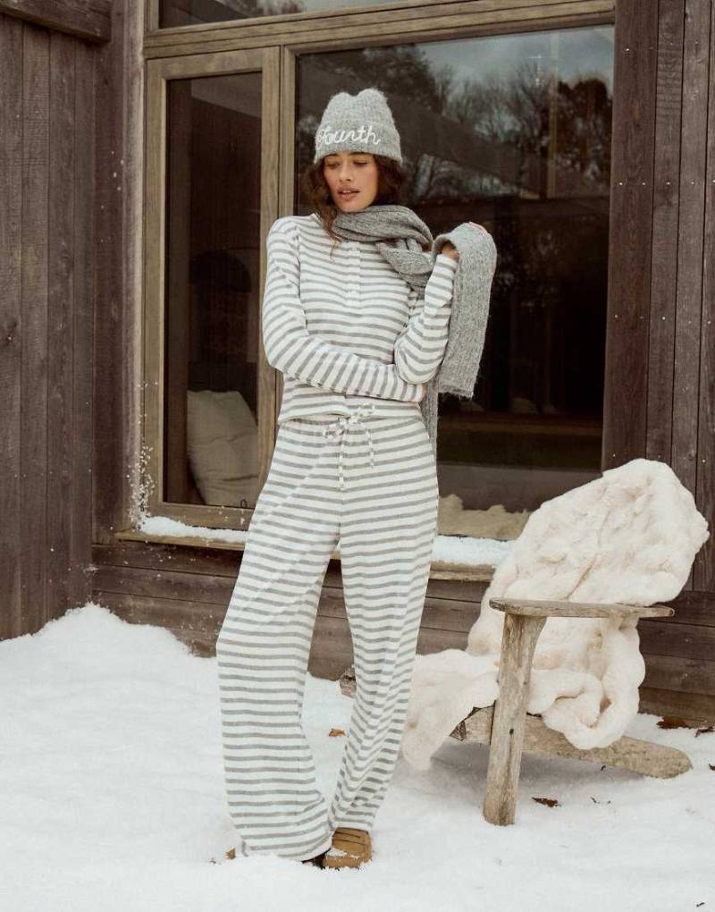 4th & Reckless - Gerippte Relaxed-Fit-Hose aus Baumwollmix mit Tunnelzug, weitem Bein und Streifen in Grau und Weiß, Kombiteil von 4th & Reckless