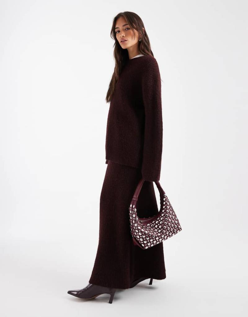 4th & Reckless - Gerippter Oversize-Pullover in Pflaume mit Wolloptik und weiten Ärmeln, Kombiteil-Lila von 4th & Reckless