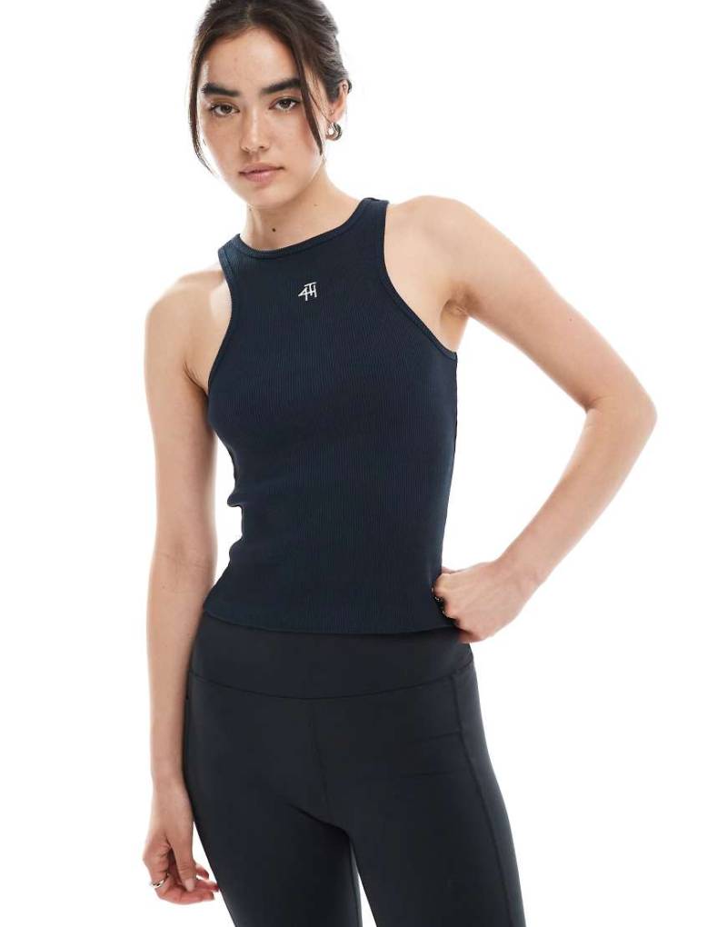 4th & Reckless - Geripptes Trägertop in Marineblau mit Logo-Stickerei von 4th & Reckless