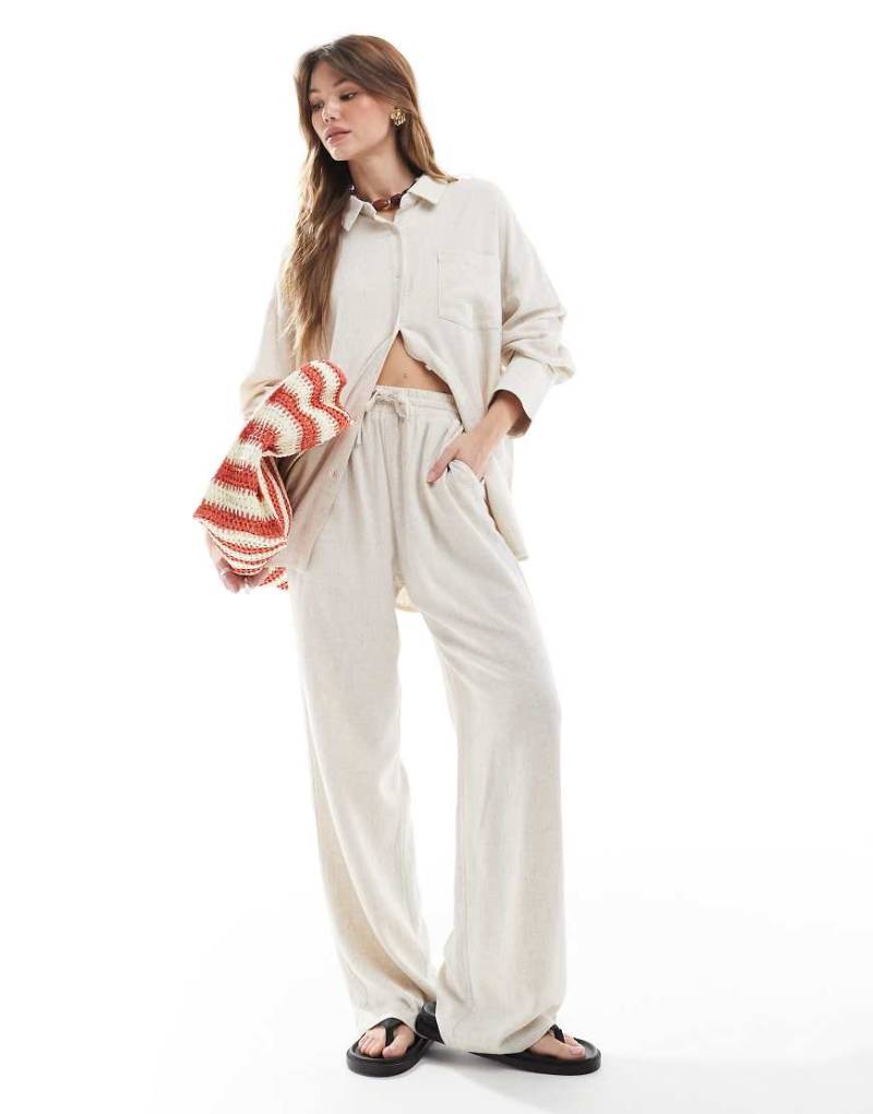 4th & Reckless - Hose aus Leinenmix in Beige mit weitem Bein und Bindegürtel, Kombiteil-Neutral von 4th & Reckless