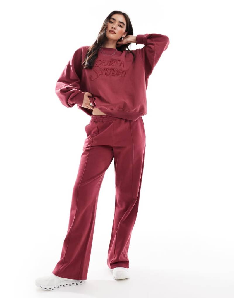 4th & Reckless - Jogginghose aus Baumwolle in Himbeerrot mit aufgesticktem Logo und Ziernaht vorn, Kombiteil-Rosa von 4th & Reckless