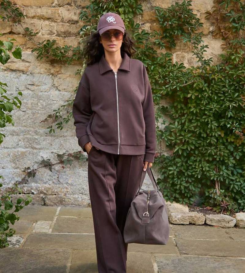 4th & Reckless - Jogginghose aus Baumwolle in Schokobraun mit Logo-Stickerei, Ziernaht und weitem Bein, Kombiteil-Brown von 4th & Reckless