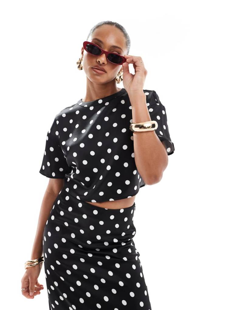 4th & Reckless - Kurzes Oberteil aus Satin in Schwarz gepunktet, Kombiteil-Bunt von 4th & Reckless