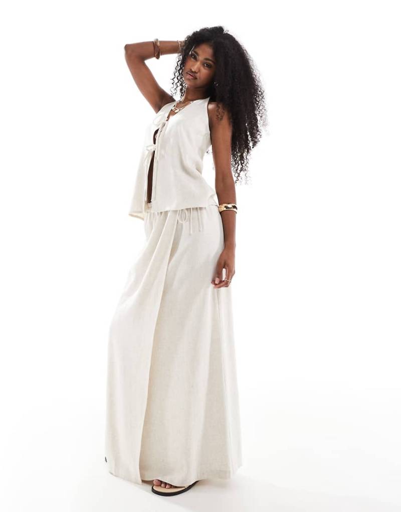 4th & Reckless - Maxi-Strandrock aus Leinenmix in Beige mit Wickeldesign, Kombiteil-Neutral von 4th & Reckless