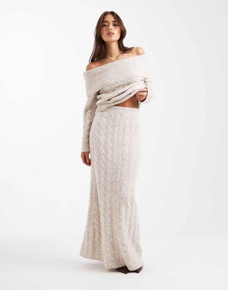 4th & Reckless - Maxi-Strickrock in Haferbeige mit Wolloptik und Zopfmuster, Kombiteil-Neutral von 4th & Reckless