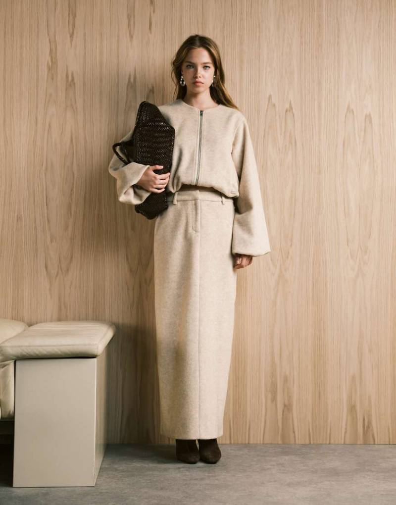 4th & Reckless - Maxirock in Beige mit Rückenschlitz und Woll-Haptik, Kombiteil-Neutral von 4th & Reckless