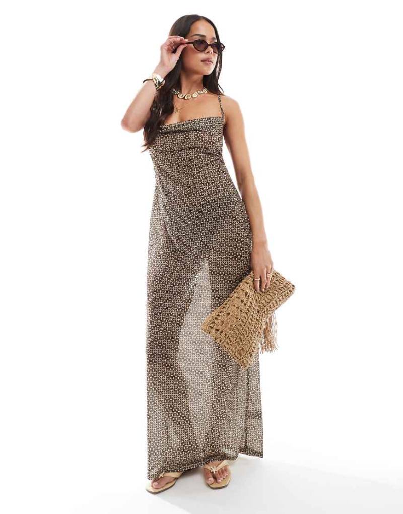 4th & Reckless - Midaxi-Strandkleid aus Netzstoff mit geschnürter Rückseite, Riemchen-Trägern und winzigem geometrischem Muster-Bunt von 4th & Reckless