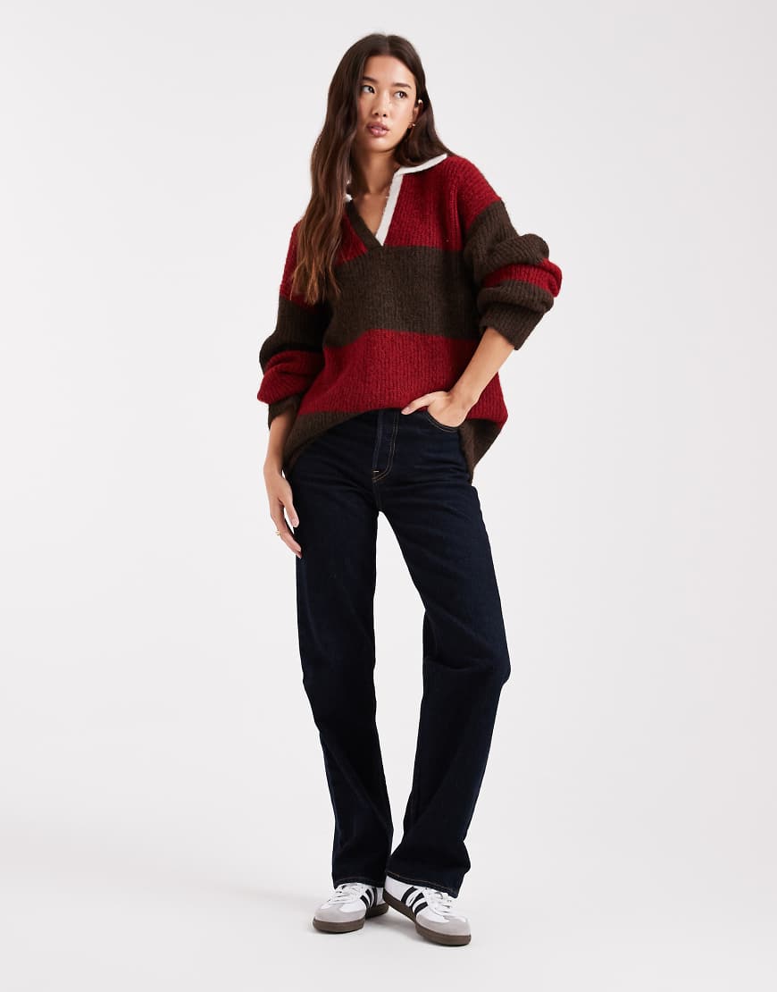 4th & Reckless - Oversize-Rugby-Strickpullover aus Wollmix in Kirschrot und Schokobraun gestreift-Bunt 4th & Reckless - Oversize-Rugby-Strickpullover aus Wollmix in Kirschrot und Schokobraun gestreift-Bunt von 4th & Reckless