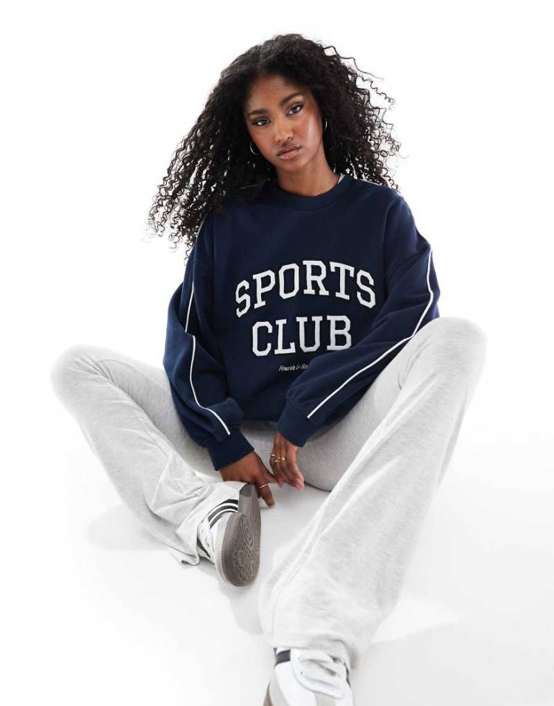 4th & Reckless - Oversize-Sweatshirt in Marineblau mit „Sports Club"-Logostickerei von 4th & Reckless