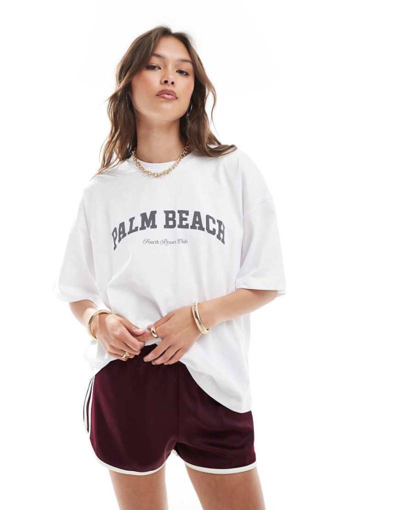 4th & Reckless - Oversize-T-Shirt aus Baumwolle in Weiß mit verblasstem „Palm Beach"-Grafikprint von 4th & Reckless