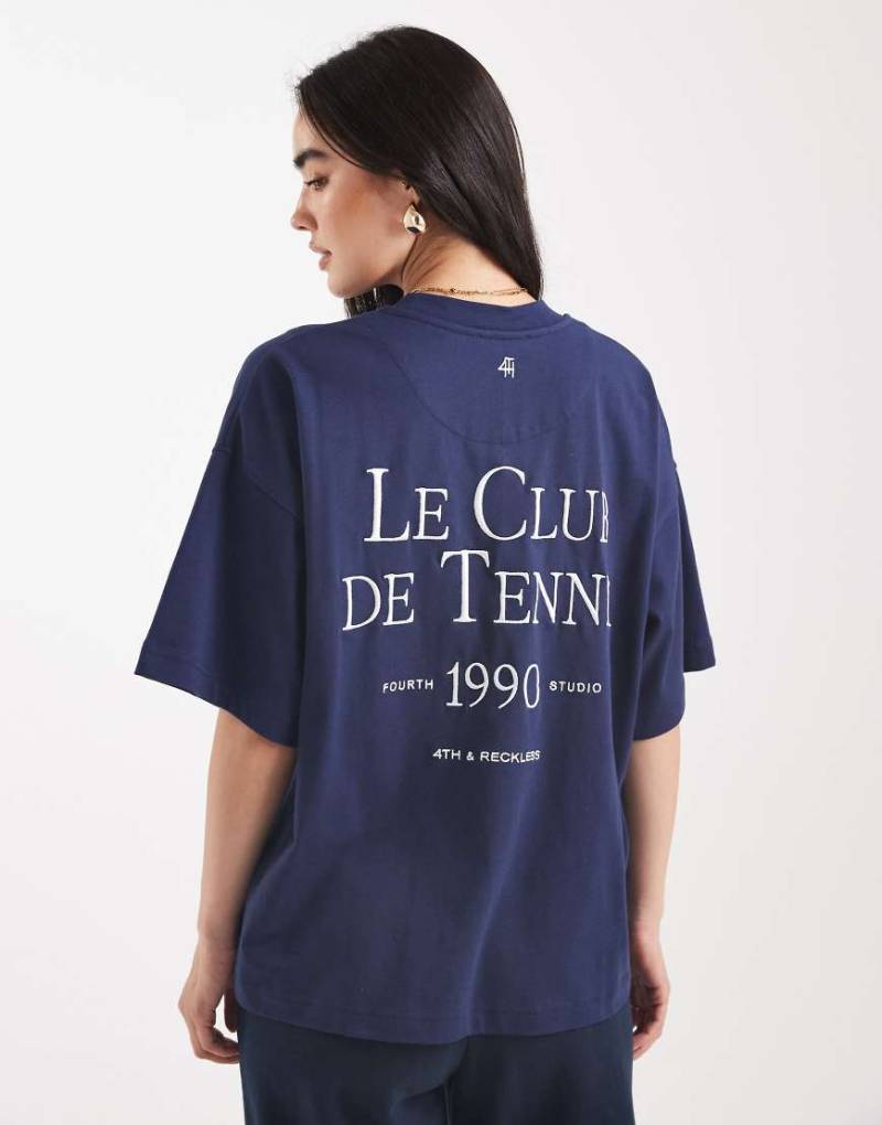 4th & Reckless - Oversize-T-Shirt in Marineblau mit gesticktem „Tennis Club"-Logo von 4th & Reckless